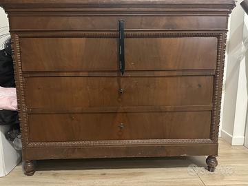 Antico comò cappuccino autentico, cassettone noce,