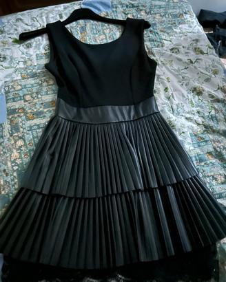 vestito nero gonna in pelle