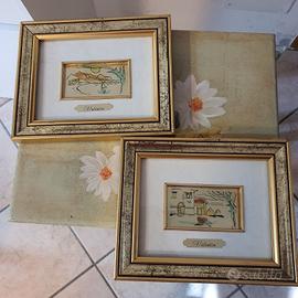 coppia quadretti vintage Valentin su foglia oro