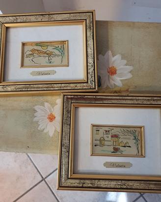 coppia quadretti vintage Valentin su foglia oro