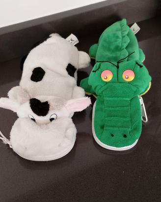 Set 2 Peluche contenitori Mucca e Coccodrillo 
