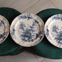 Piatto ceramica bordo oro decoro fiori blu SUMMER