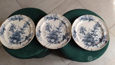 Piatto ceramica bordo oro decoro fiori blu SUMMER