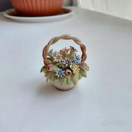 Cestello Fiori Ceramica Mollica Capodimonte