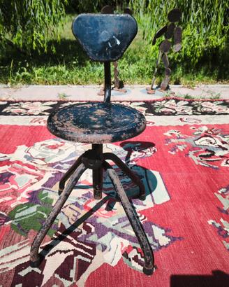 Sedia Sgabello Vintage Industrial in Ferro Battuto