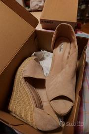 Sandali con Zeppa in Corda Espadrillas Scamosciato