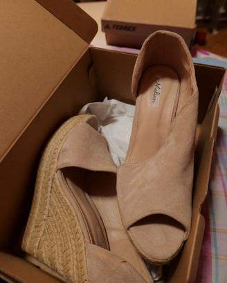 Sandali con Zeppa in Corda Espadrillas Scamosciato