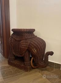 Scultura Elefante in Vimini e Rattan Vintage 70'