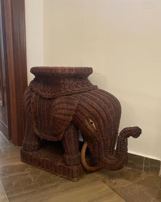 Scultura Elefante in Vimini e Rattan Vintage 70'
