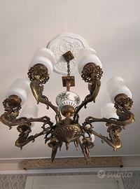 lampadario ottone e ceramica 