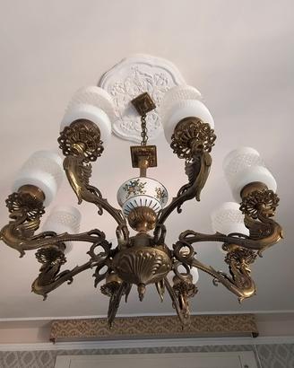 lampadario ottone e ceramica 