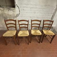 4 Sedie in legno con seduta in paglia