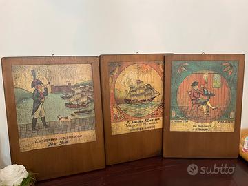 Quadri vintage con stampe su legno