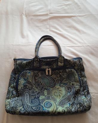 Borsa a spalla blu turchese floreale Etro donna 