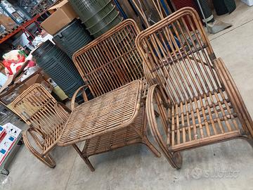 completo in rattan, bambù anni 70