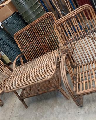 completo in rattan, bambù anni 70