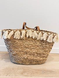 Borsa mare in paglia con frange