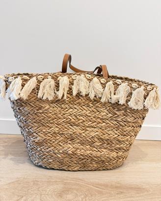 Borsa mare in paglia con frange
