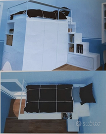 Letto soppalco singolo capiente e compatto