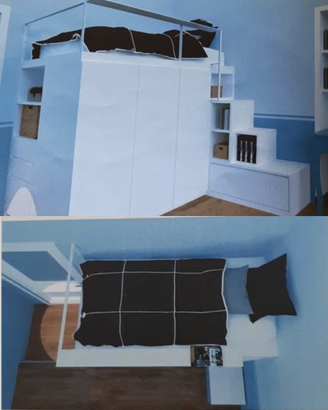 Letto soppalco singolo capiente e compatto
