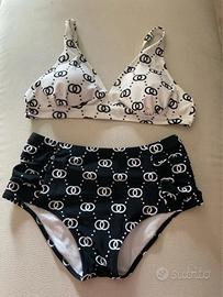 Bikini vita alta fantasia bianca/nera POWER FLOWER