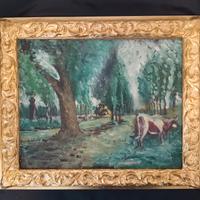 Paesaggio dipinto olio su tela antico 