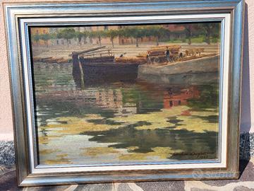 Quadro olio su tavola paesaggio di Brivio