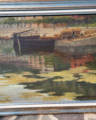 Quadro olio su tavola paesaggio di Brivio