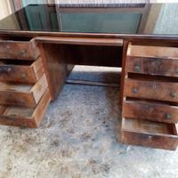 Scrivania legno e vetro anni '40