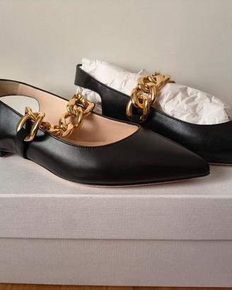 Scarpe slingback nere con catena oro LELLA BALDI