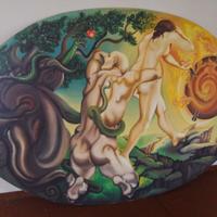 Dipinto ovale “Cacciata dal paradiso”, cm 300x180