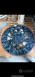 Tavolo rotondo in marmo mosaico floreale con base