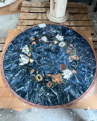 Tavolo rotondo in marmo mosaico floreale con base