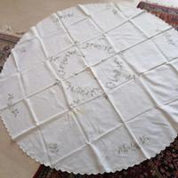 antica tovaglia ricamo a mano 8 tovaglioli lino