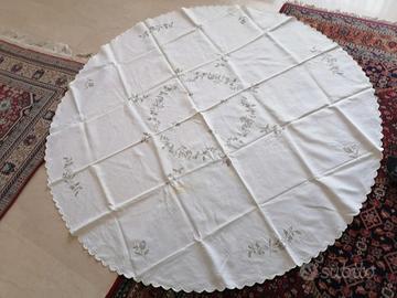 antica tovaglia ricamo a mano 8 tovaglioli lino