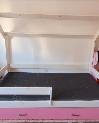 Letto a Casetta per Bambini + Cassettone Rosa