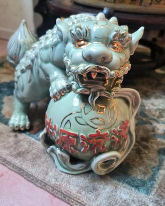 Leone guardiano Foo cinese in ceramica smaltata 