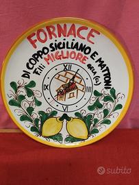 Orologio a muro, piatto in ceramica Siciliana 