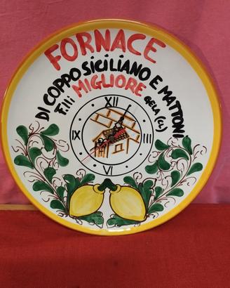Orologio a muro, piatto in ceramica Siciliana 