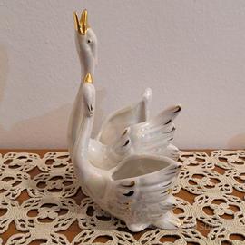 Coppia di cigni in ceramica vintage, soprammobile