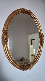 Specchiera cornice oro con rose ovale