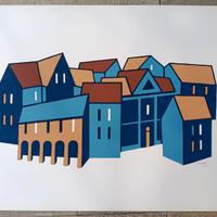 serigrafia originale anni 70 sogg. città blu