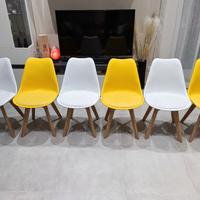 Set di 6 sedie moderne bianche e gialle - nordico