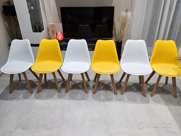 Set di 6 sedie moderne bianche e gialle - nordico
