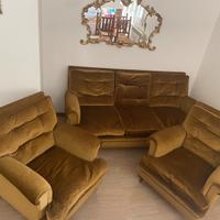 Divano e 2 poltrone vintage (colore senape)