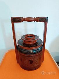 antico vaso orientale in legno da collezione 