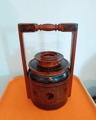 antico vaso orientale in legno da collezione 