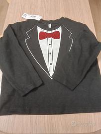 Maglia elegante bimbo effetto smoking con papillon