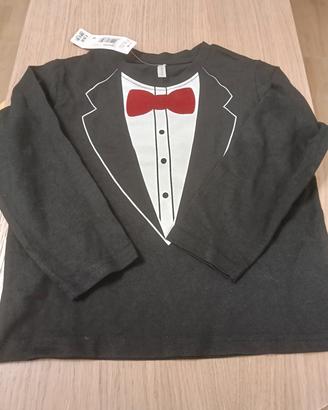 Maglia elegante bimbo effetto smoking con papillon