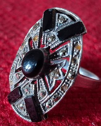 antico anello arg 925 onice e marcasite